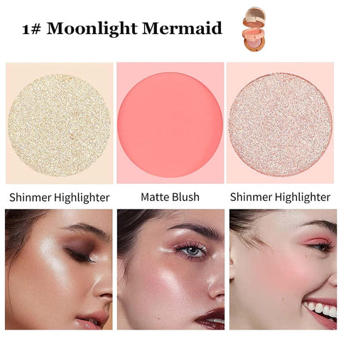 3-in-1 Makeup Palette Matte Pearlescent Eyeshadow Blush Highlighter Contouring